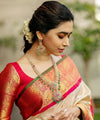 Cream Banarasi Silk Saree | Puja & Festive Wear