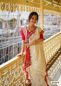 Cream Banarasi Silk Saree | Traditional Puja Wear