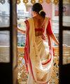 Cream Banarasi Silk Saree | Traditional Puja Wear