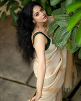 Cream Banarasi Silk Saree | Traditional Wedding Wear