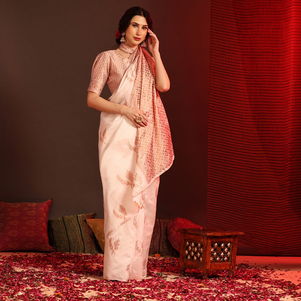 Cream Banarasi Silk Saree | Traditional Wedding Wear