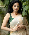 Cream Banarasi Silk Saree | Traditional Wedding Wear