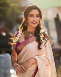 Cream Banarasi Silk Saree | Traditional Zari Weave