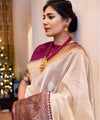 Cream Banarasi Silk Saree | Traditional Zari Weave