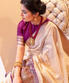 Cream Banarasi Silk Saree | Traditional Zari Weave