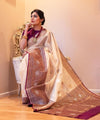 Cream Banarasi Silk Saree | Traditional Zari Weave