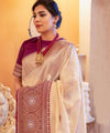Cream Banarasi Silk Saree | Traditional Zari Weave