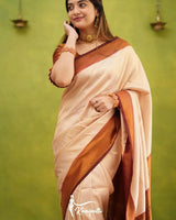 Cream Banarasi Silk Saree | Wedding & Festive Wear