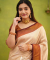 Cream Banarasi Silk Saree | Wedding & Festive Wear