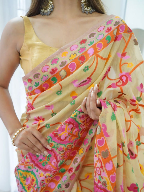 Cream Cotton Saree | Daily & Festive Wear