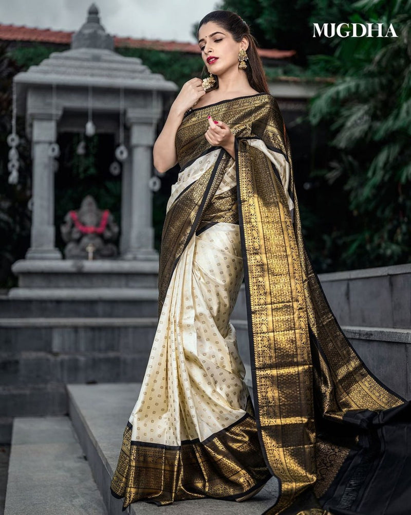 Cream Jacquard Silk Saree | Bridal & Festive Wear