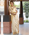 Cream Jacquard Silk Saree | Wedding & Reception Wear