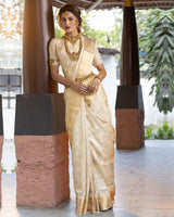 Cream Jacquard Silk Saree | Wedding & Reception Wear