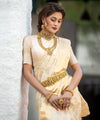 Cream Jacquard Silk Saree | Wedding & Reception Wear
