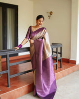 Cream Kanjivaram Silk Saree | Traditional Zari Weave