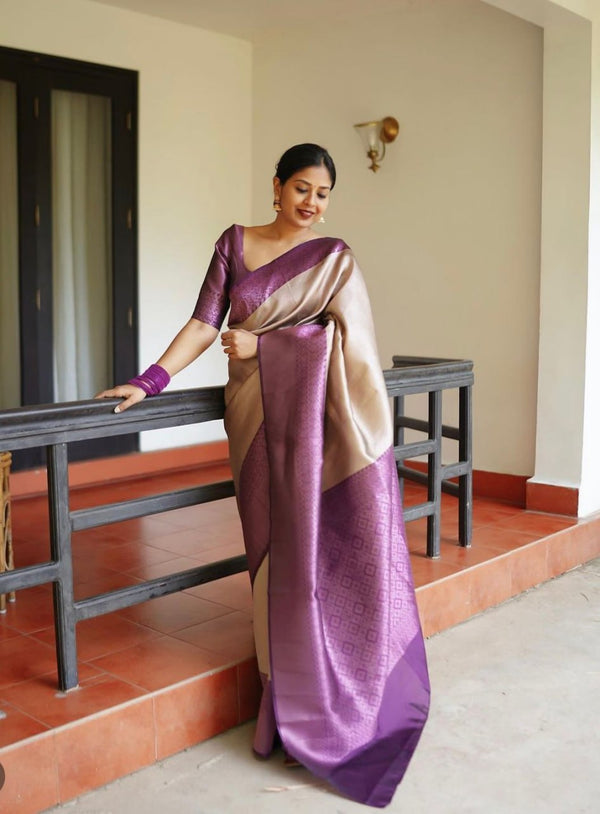 Cream Kanjivaram Silk Saree | Traditional Zari Weave
