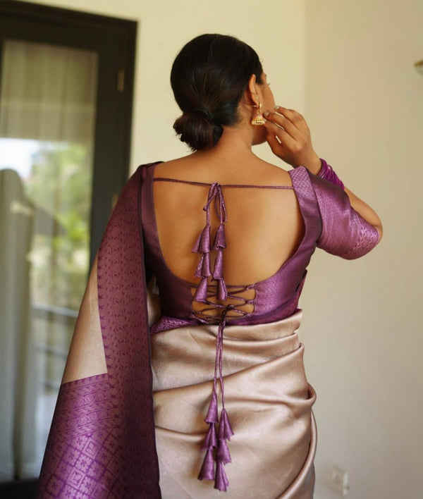 Cream Kanjivaram Silk Saree | Traditional Zari Weave