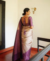 Cream Kanjivaram Silk Saree | Traditional Zari Weave
