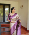 Cream Kanjivaram Silk Saree | Traditional Zari Weave