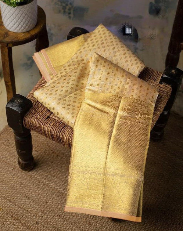 Cream Kanjivaram Silk Saree | Wedding & Reception Wear