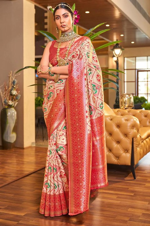 Cream Paithani Silk Saree | Festive & Party Wear