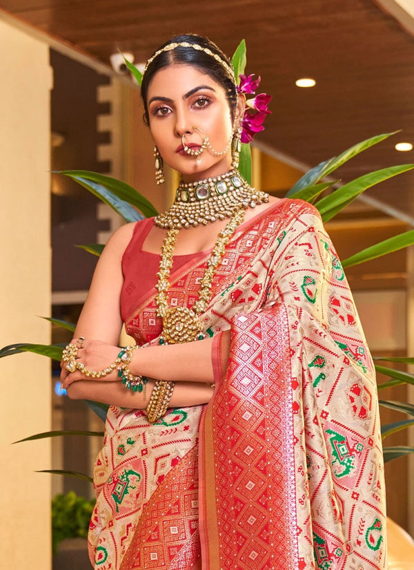 Cream Paithani Silk Saree | Festive & Party Wear