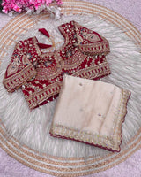 Cream Rangoli Silk Saree with Stitched Embroidery Blouse | RD LAXMI