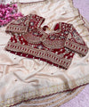 Cream Rangoli Silk Saree with Stitched Embroidery Blouse | RD LAXMI