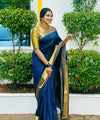 Dark Blue Banarasi Silk Saree | Wedding & Reception Wear