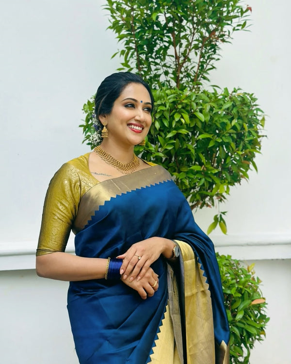 Dark Blue Banarasi Silk Saree | Wedding & Reception Wear