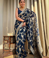 Dark Blue Jacquard Silk Saree | Rich Zari Border Saree