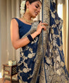 Dark Blue Jacquard Silk Saree | Rich Zari Border Saree