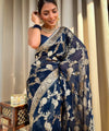 Dark Blue Jacquard Silk Saree | Rich Zari Border Saree