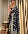 Dark Blue Jacquard Silk Saree | Rich Zari Border Saree