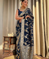 Dark Blue Jacquard Silk Saree | Rich Zari Border Saree