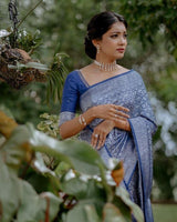 Dark Blue Kanjivaram Silk Saree | Wedding & Reception Wear