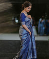 Dark Blue Kanjivaram Silk Saree | Wedding & Reception Wear