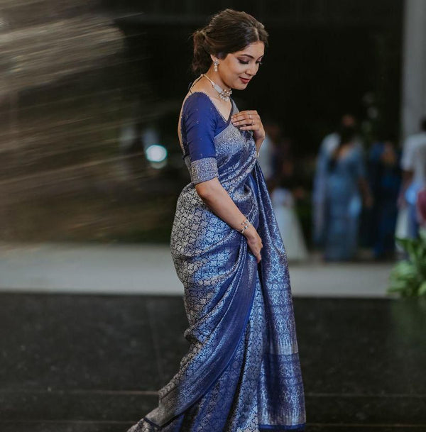 Dark Blue Kanjivaram Silk Saree | Wedding & Reception Wear