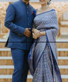 Dark Blue Kanjivaram Silk Saree | Wedding & Reception Wear