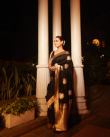 Dark Brown Banarasi Silk Saree | Wedding & Festive Wear