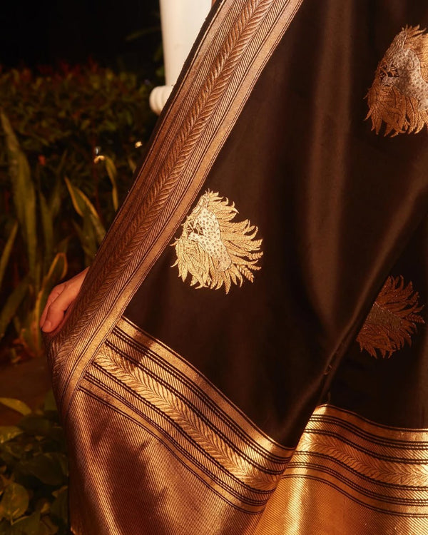 Dark Brown Banarasi Silk Saree | Wedding & Festive Wear