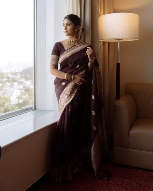 Dark Brown Cotton Saree | Daily & Festive Wear