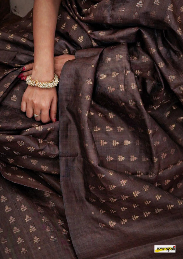 Dark Brown Cotton Saree | Everyday Ethnic Wear