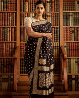 Dark Brown Jacquard Silk Saree | Traditional Wedding Wear