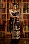 Dark Brown Jacquard Silk Saree | Traditional Wedding Wear