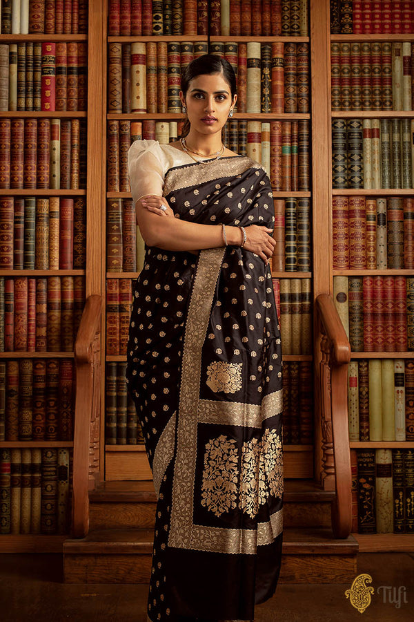 Dark Brown Jacquard Silk Saree | Traditional Wedding Wear