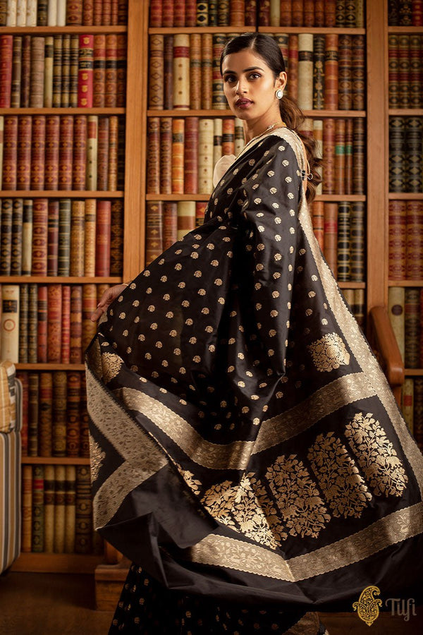 Dark Brown Jacquard Silk Saree | Traditional Wedding Wear