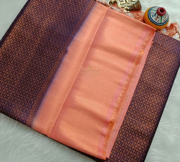 Dark Brown Jacquard Silk Saree | Wedding & Festive Wear