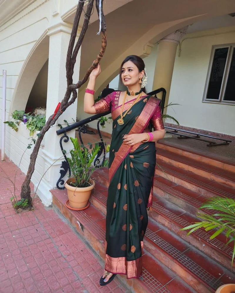 Dark Dreen Jacquard Silk Saree | Wedding & Festive Wear