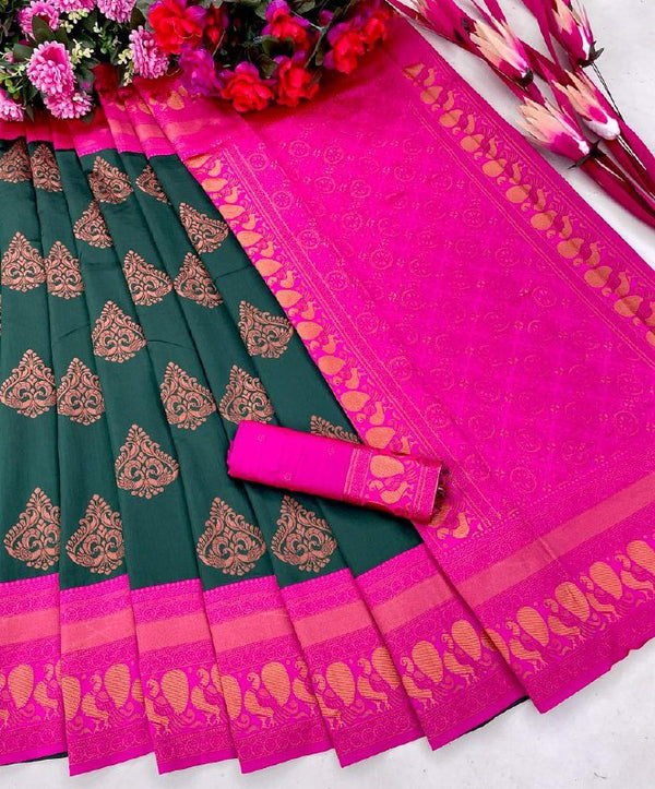 Dark Dreen Jacquard Silk Saree | Wedding & Festive Wear